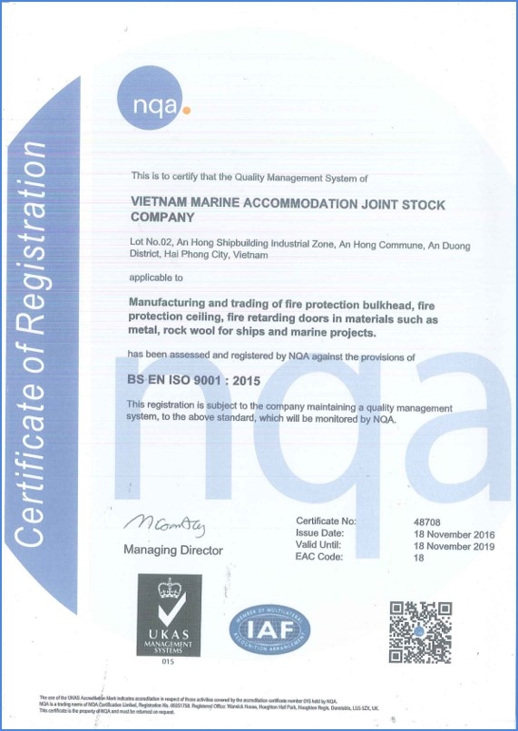 Quality Systems Certificates (ISO 9001-2015)